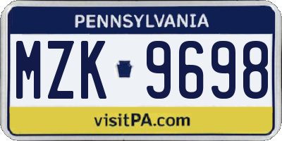 PA license plate MZK9698