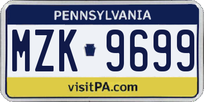PA license plate MZK9699