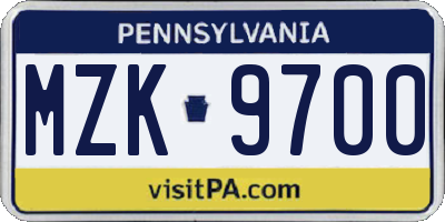 PA license plate MZK9700