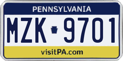 PA license plate MZK9701