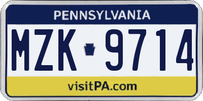 PA license plate MZK9714