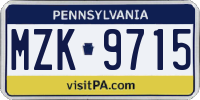 PA license plate MZK9715