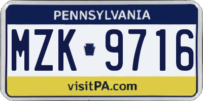 PA license plate MZK9716
