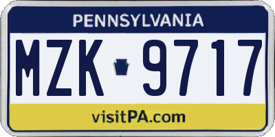 PA license plate MZK9717