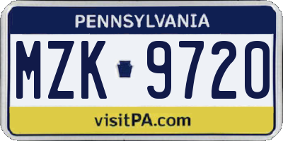 PA license plate MZK9720