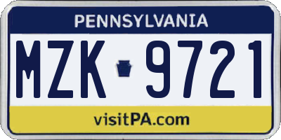 PA license plate MZK9721