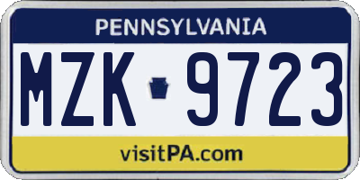 PA license plate MZK9723