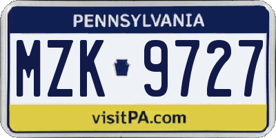 PA license plate MZK9727