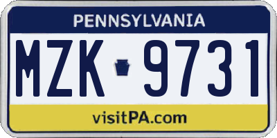 PA license plate MZK9731