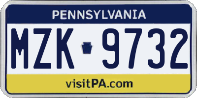 PA license plate MZK9732