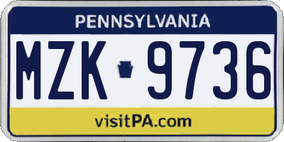 PA license plate MZK9736