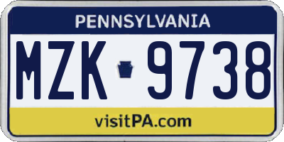 PA license plate MZK9738