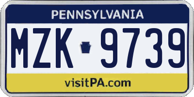 PA license plate MZK9739