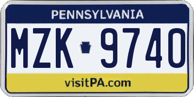 PA license plate MZK9740