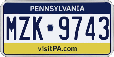 PA license plate MZK9743