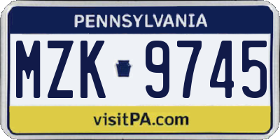 PA license plate MZK9745