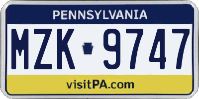 PA license plate MZK9747