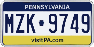 PA license plate MZK9749