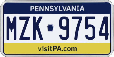 PA license plate MZK9754