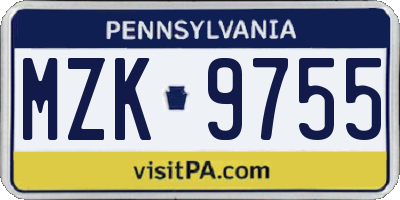 PA license plate MZK9755