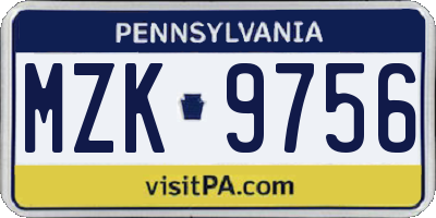PA license plate MZK9756