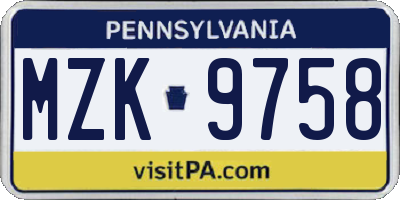 PA license plate MZK9758
