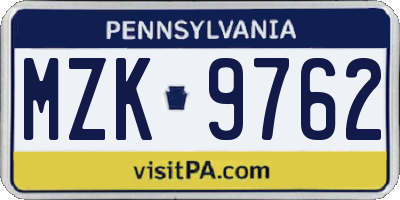 PA license plate MZK9762