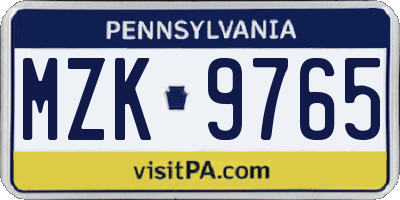 PA license plate MZK9765