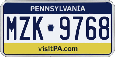 PA license plate MZK9768