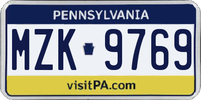 PA license plate MZK9769