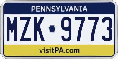 PA license plate MZK9773