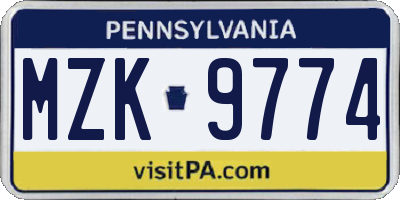 PA license plate MZK9774