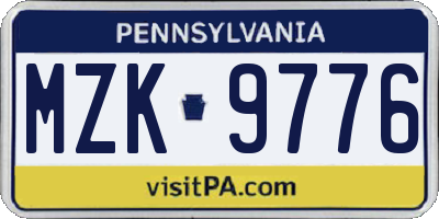 PA license plate MZK9776