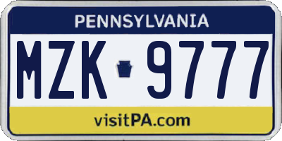 PA license plate MZK9777