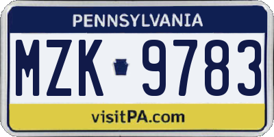 PA license plate MZK9783