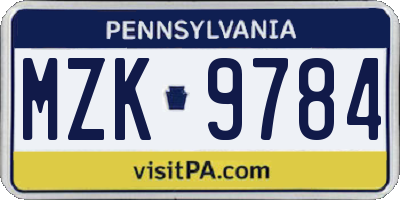 PA license plate MZK9784