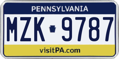 PA license plate MZK9787