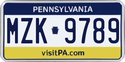 PA license plate MZK9789