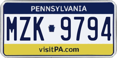 PA license plate MZK9794
