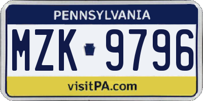 PA license plate MZK9796
