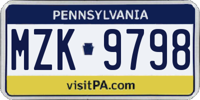 PA license plate MZK9798