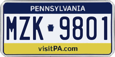 PA license plate MZK9801