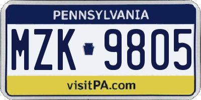 PA license plate MZK9805