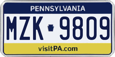 PA license plate MZK9809