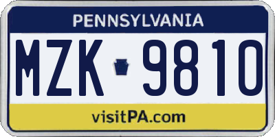 PA license plate MZK9810