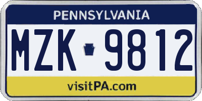 PA license plate MZK9812