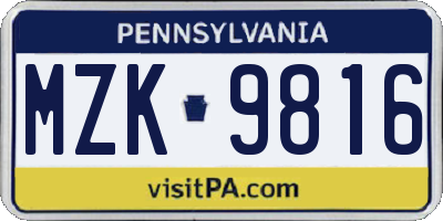 PA license plate MZK9816