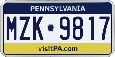 PA license plate MZK9817