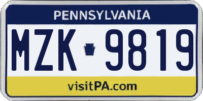 PA license plate MZK9819