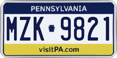 PA license plate MZK9821